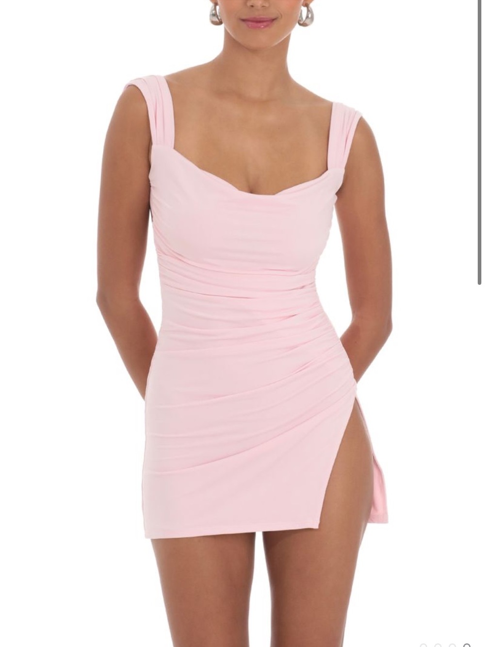 Lucy in the Sky Light Pink Ruched Mini Dress